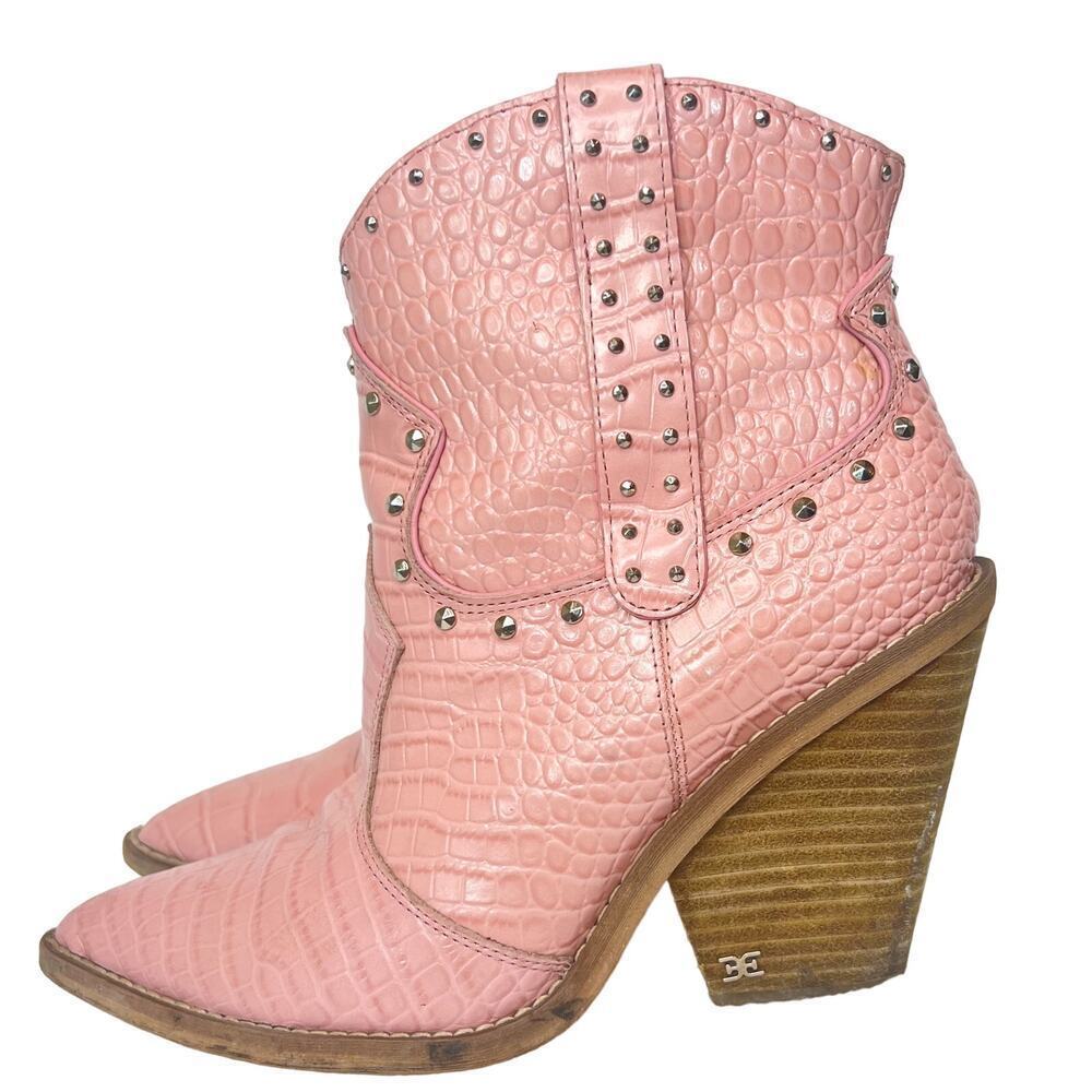 Sam Edelman Iris Western Boho Boot Pink Croc W6.5